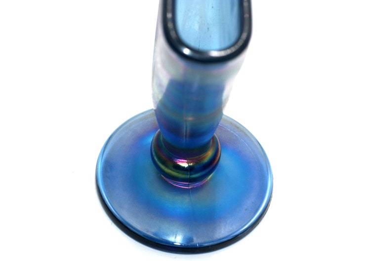 vintage Fenton iridescent blue stretch glass fan vase image 8