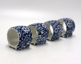 vintage Blue Calico Napkin Rings Made in England