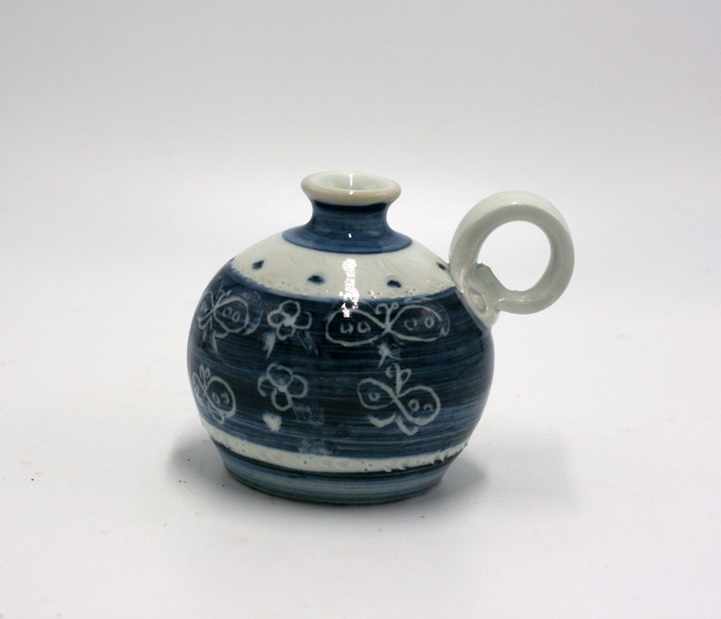 vintage blue and white pottery vase image 2