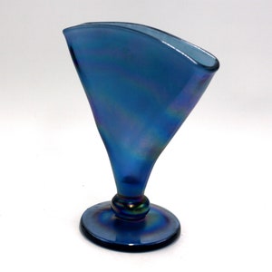 vintage Fenton iridescent blue stretch glass fan vase image 7