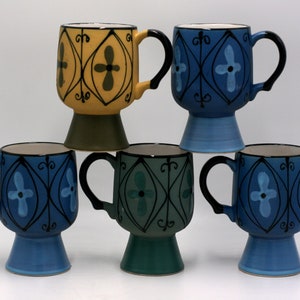 vintage ceramic footed mugs Seville made in Japan set of five image 1