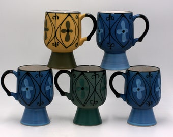 vintage ceramic footed mugs Seville made in Japan set of five
