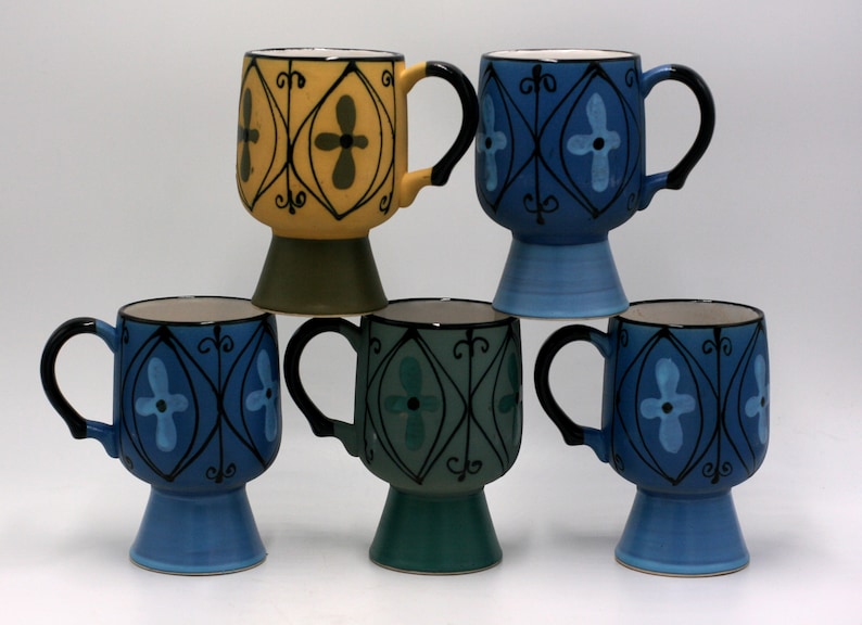 vintage ceramic footed mugs Seville made in Japan set of five image 1