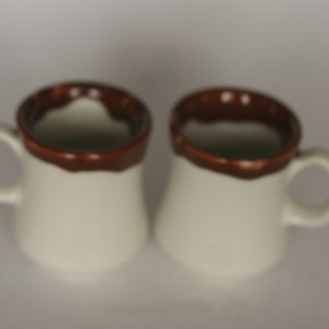 vintage walker china white restaurant ware coffee mugs with brown drip glaze/set of two image 2