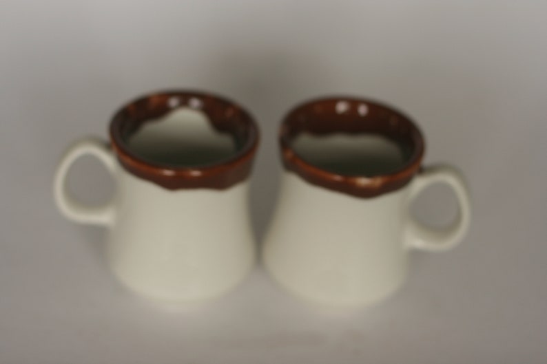 vintage walker china white restaurant ware coffee mugs with brown drip glaze/set of two image 2