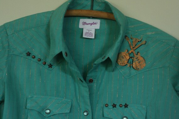 wrangler cowgirl shirt teal with gold transfers a… - image 3
