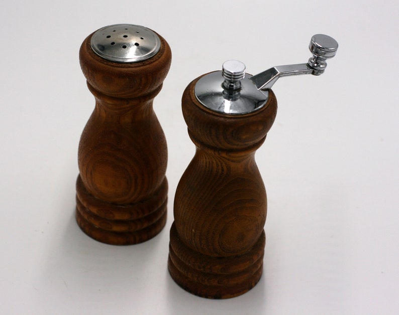 Vintage Olde Thompson Wood Salt Shaker and Pepper Grinder Etsy
