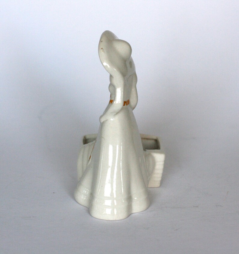 vintage ceramic lady with basket planter made in USA image 4