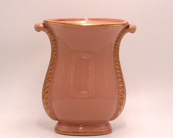 vintage art deco ceramic vase in blush pink with gold details