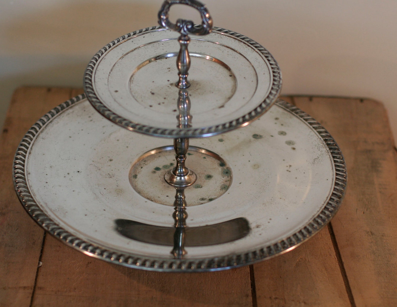 Vintage silver plate lazy susan style tiered tray Etsy