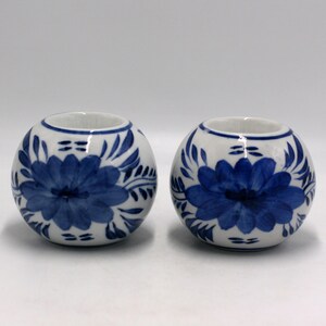 vintage Orb Blue and White Candle Holders Set of Two