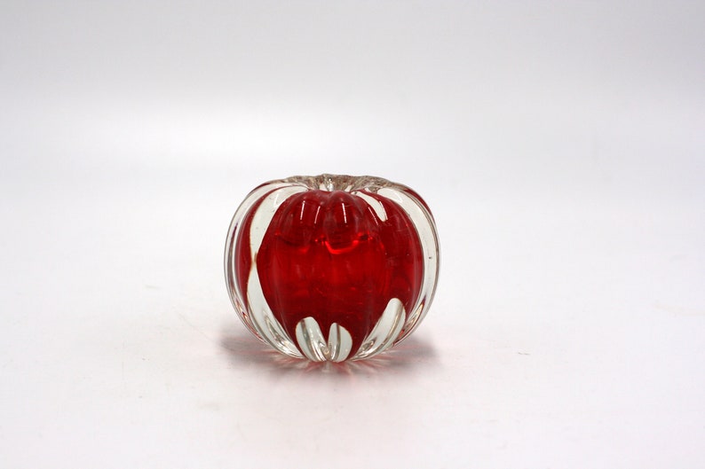 vintage clear glass with red paperweight image 2