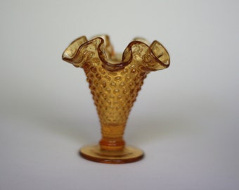 vintage fenton amber glass hobnail vase