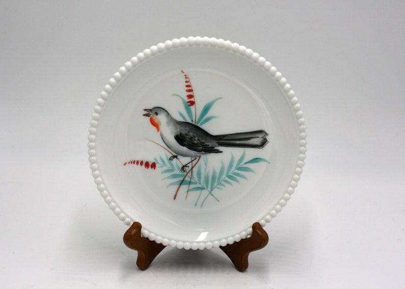 vintage Westmoreland bird plate with beaded edge image 1
