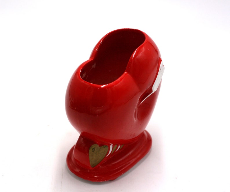 vintage Relpo red ceramic heart vase made in Japan Bild 4