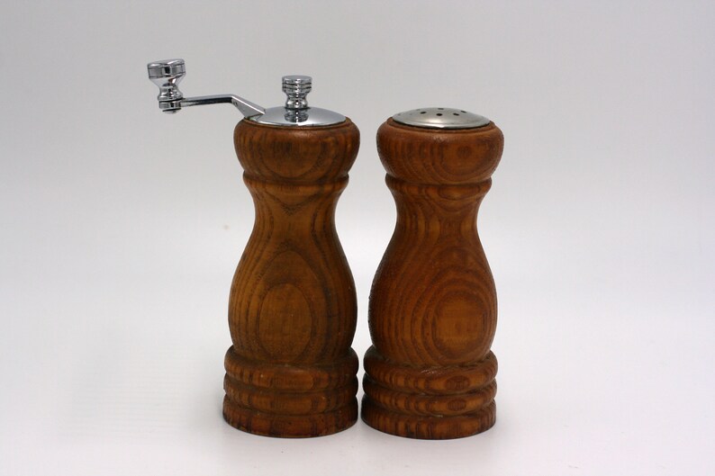 Vintage Olde Thompson Wood Salt Shaker and Pepper Grinder Etsy