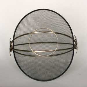 vintage mid century black mesh basket with double handle and leaf detail image 5