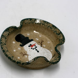 vintage Three Rivers Pottery Snowman Spoon Rest 1993 image 1