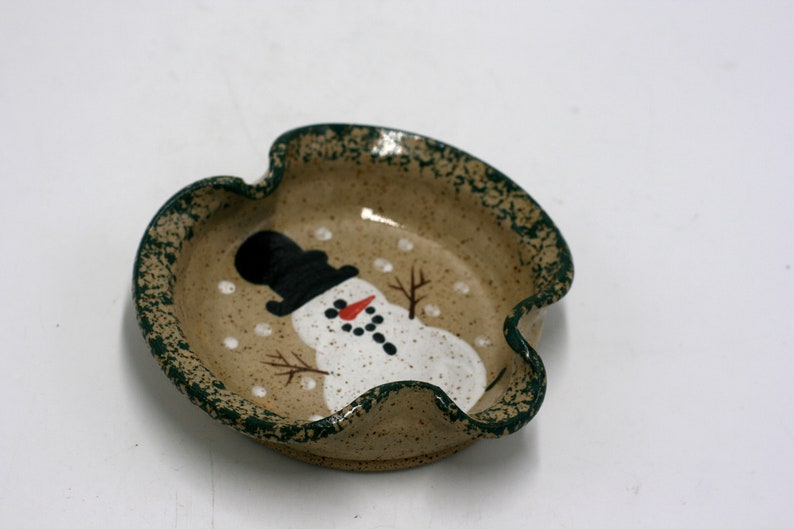 vintage Three Rivers Pottery Snowman Spoon Rest 1993 image 1