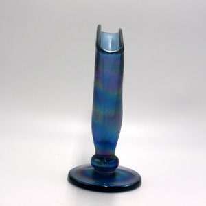 vintage Fenton iridescent blue stretch glass fan vase image 2