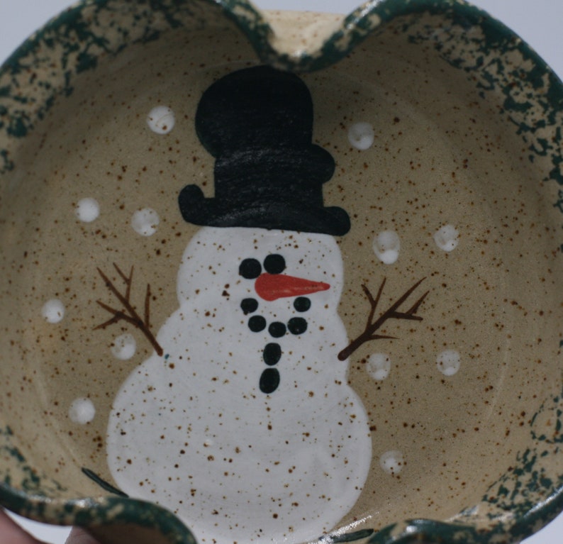 vintage Three Rivers Pottery Snowman Spoon Rest 1993 image 2