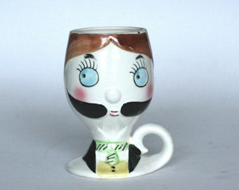 vintage ceramic cup man with mustache made in japan