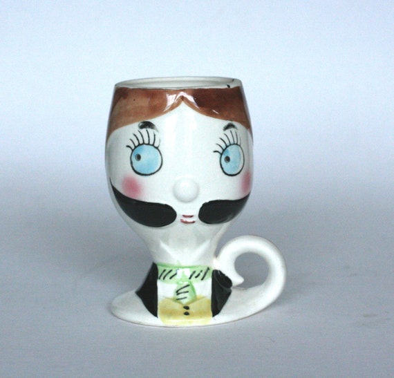 vintage ceramic cup man with mustache made in japan