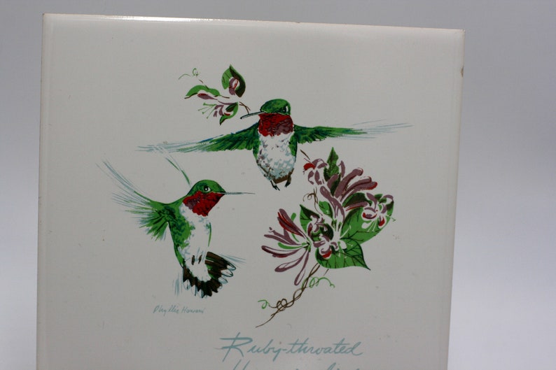 vintage Phyllis Howard Ruby Throated Hummingbird Tile image 2