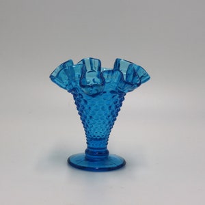 vintage fenton blue hobnail vase with ruffled edge image 1