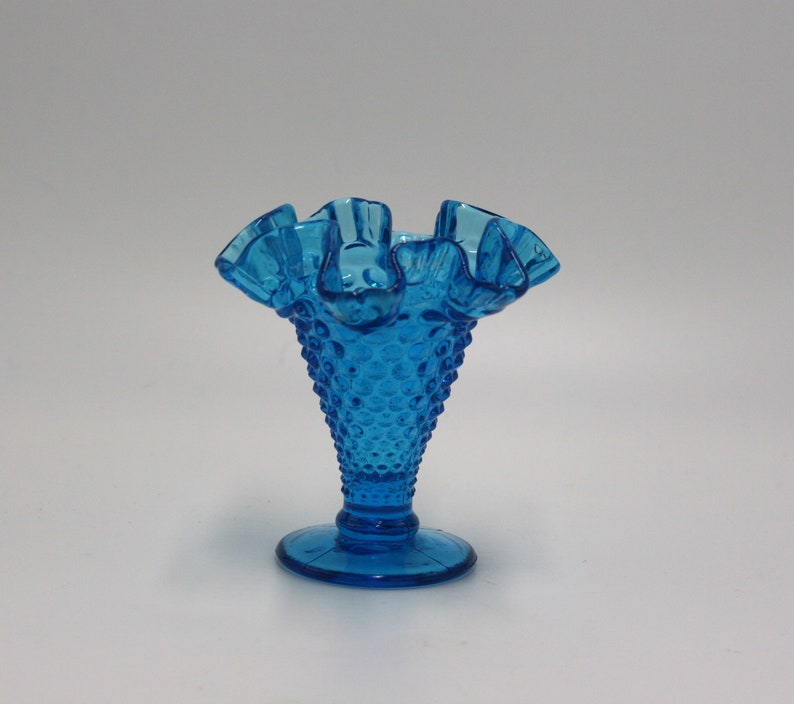 vintage fenton blue hobnail vase with ruffled edge image 1