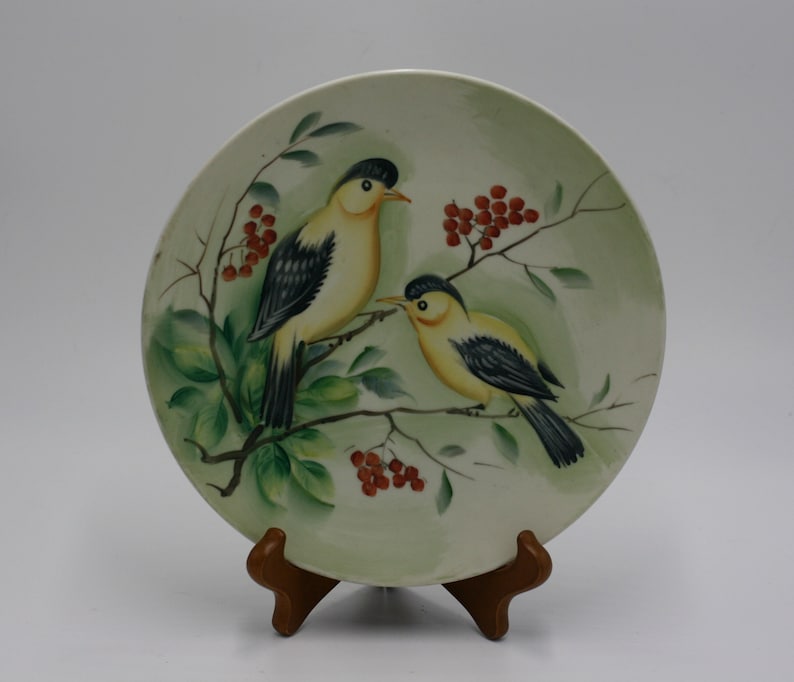 vintage lefton goldfinch plate hand painted image 1