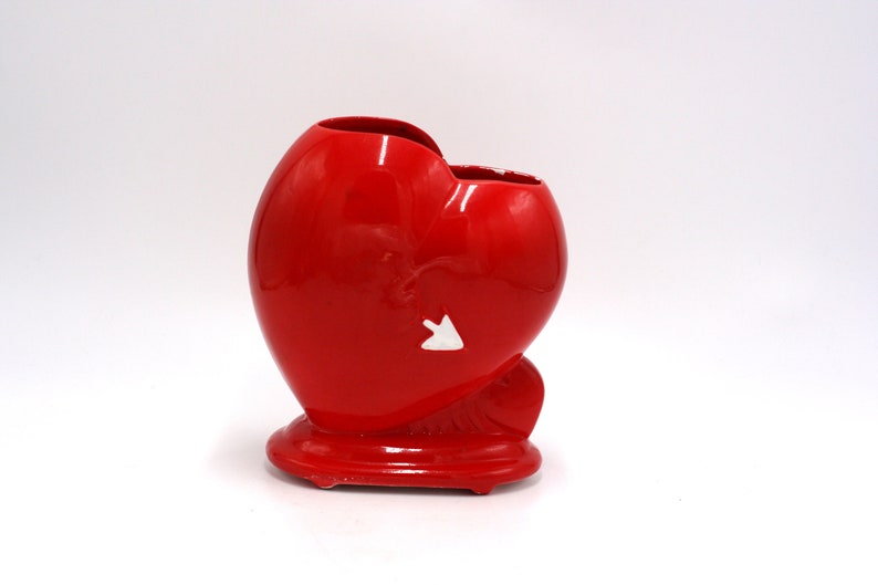 vintage Relpo red ceramic heart vase made in Japan Bild 2