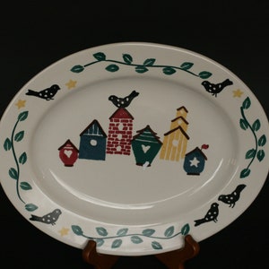 vintage chaparral serving platter with bird houses image 1