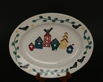 vintage chaparral serving platter with bird houses