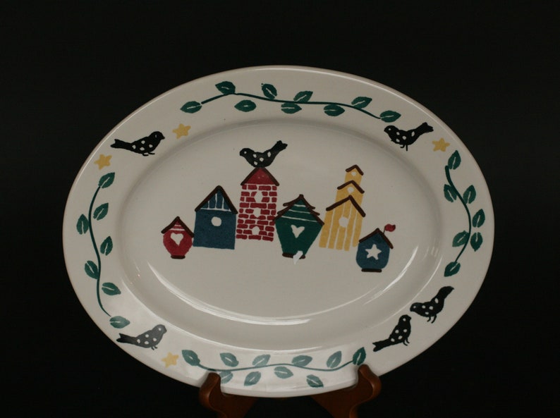 vintage chaparral serving platter with bird houses image 1