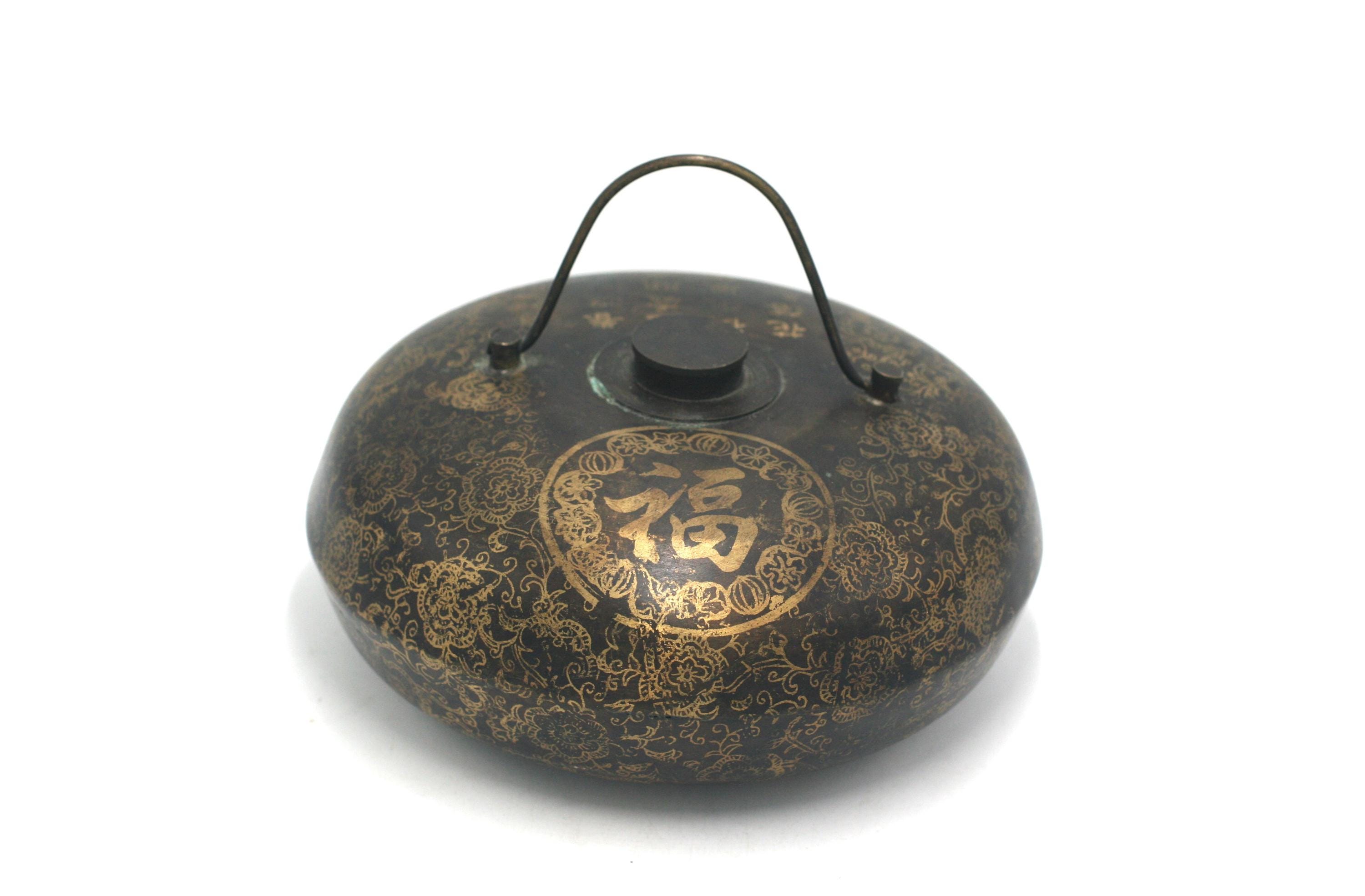 vintage Chinese Brass Hot Water Bottle Bed Warmer