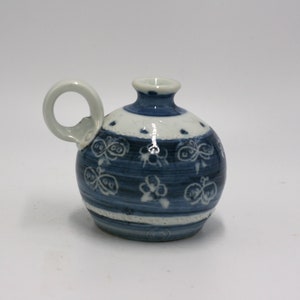 vintage blue and white pottery vase image 1