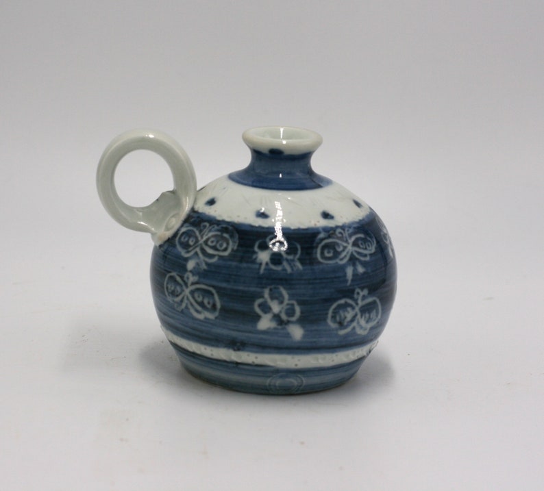 vintage blue and white pottery vase image 1