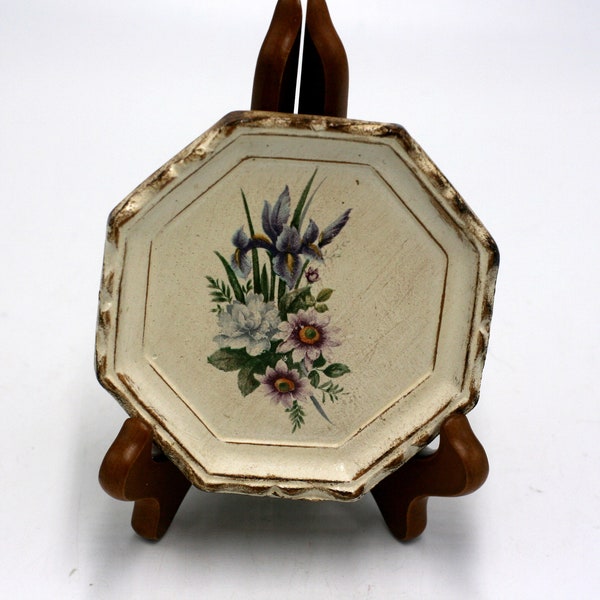 vintage wood Scandinavian floral plaque1980