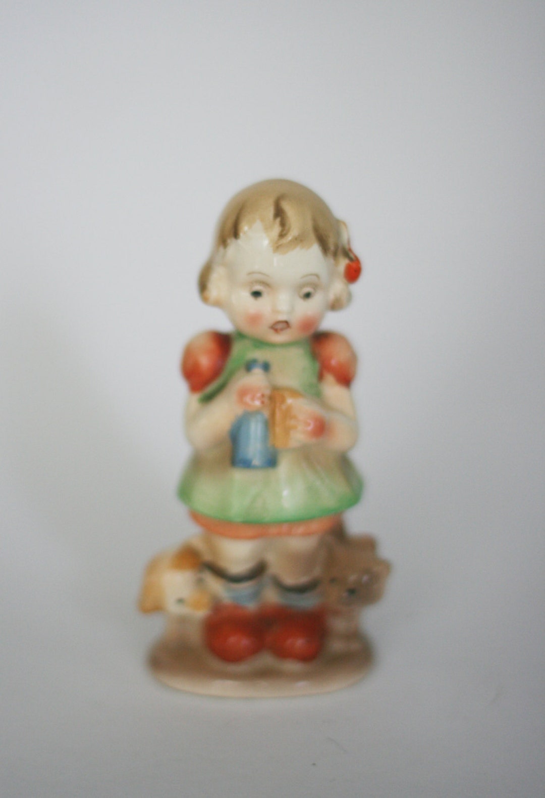 Vintage Ceramic Girl With Kitten and Pup Made in Japan - Etsy