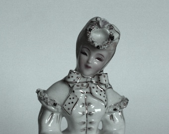 vintage lefton lady figurine winter white with muff