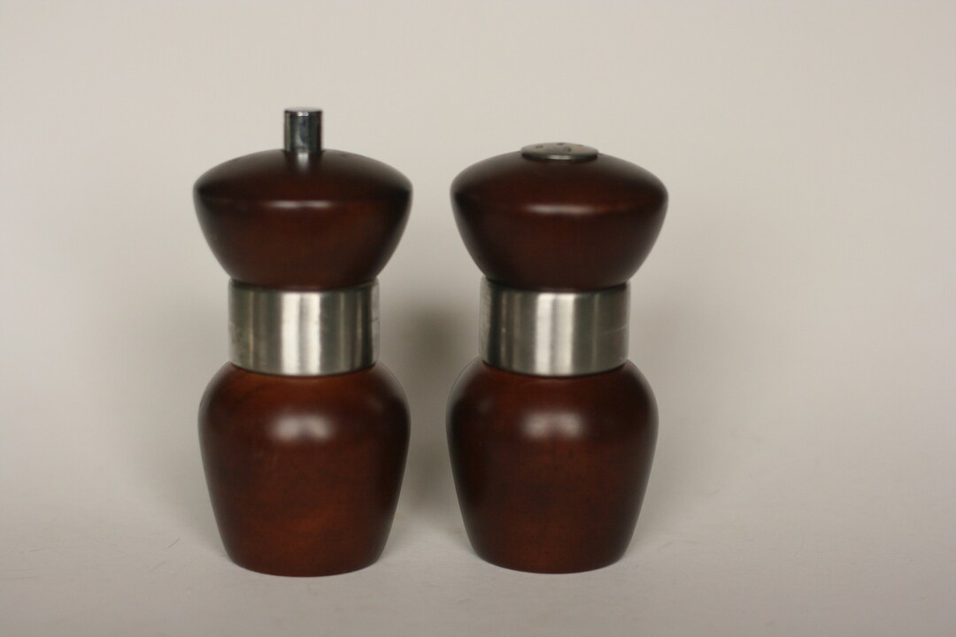 Vintage Mr Dudley Salt Shaker and Pepper Grinder/wood With Stainless Steel Band Etsy