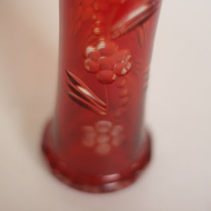 vintage bohemian cut to clear red glass vase image 3