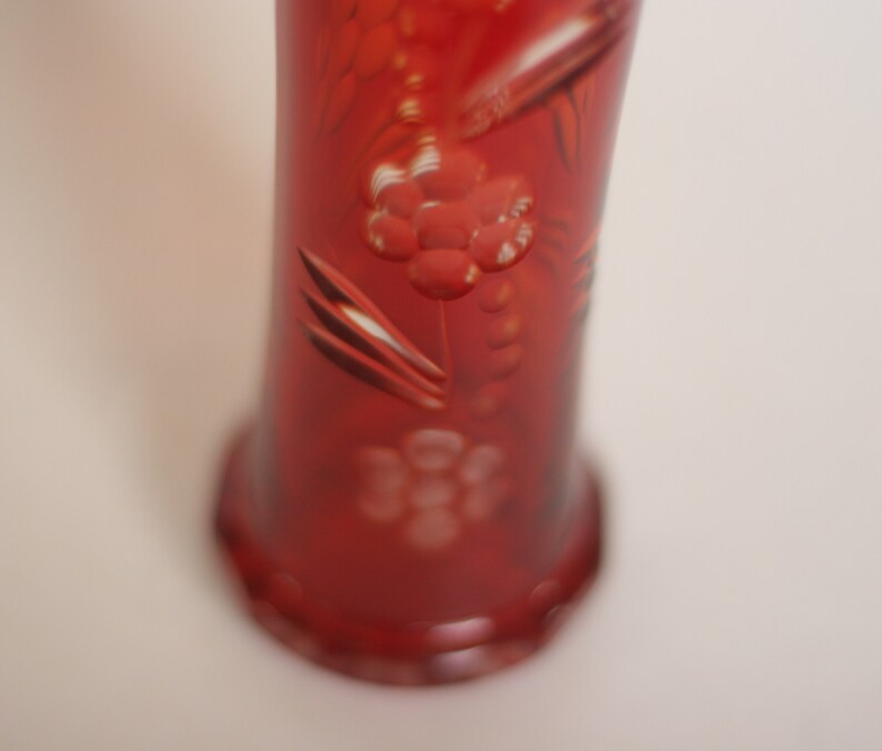 vintage bohemian cut to clear red glass vase image 3