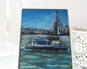 Dutch River Ferry Original ACEO: Miniature Art of Europe (Rotterdam, Netherlands) *Final Clearance*
