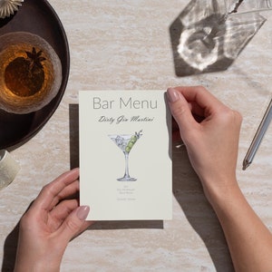 Menu de martini sale, Carte de recette, Carte de recette de cocktail imprimable, Carte de recette de boisson imprimable, Carte de boisson pour cocktail, Menu de gin, Olives