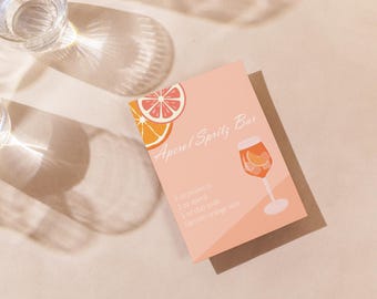 Cartão de receita de coquetel para impressão, Cartão de receita de bebida para impressão, Cartão de bebida para festa de coquetel, Cartão de receita de Aperol Spritz