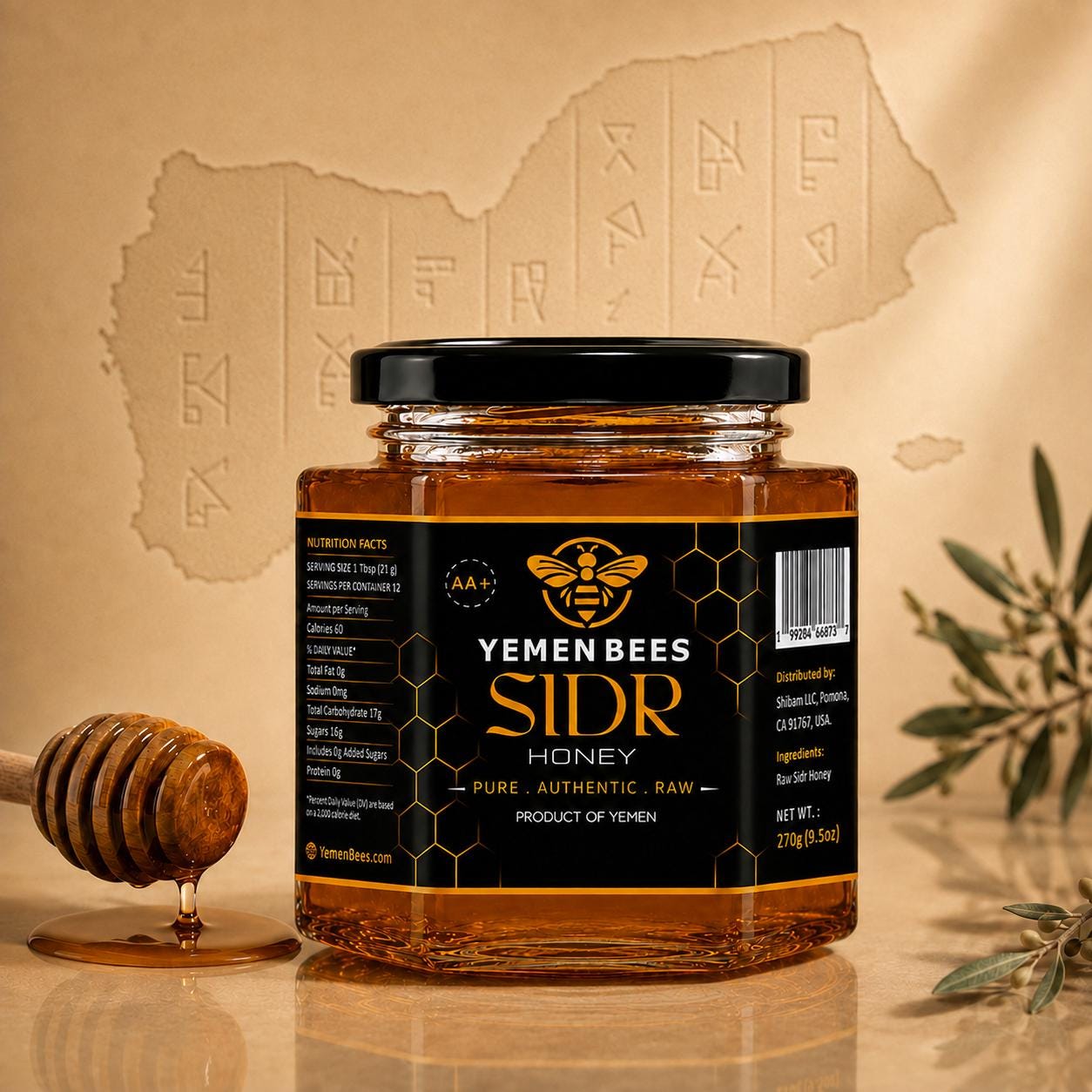 Pure Raw Yemeni Sidr Honey Glass Jar Royal Premium AA+ Unpasteurized, Unfiltered Douani honey