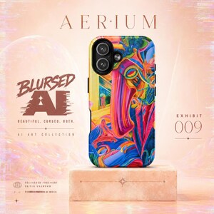 May include: A smartphone case featuring a vibrant, multi-colored abstract design with swirling patterns of blue, pink, yellow, and orange. The case has a dual-camera cutout at the top left and is displayed on a light-colored rectangular block.