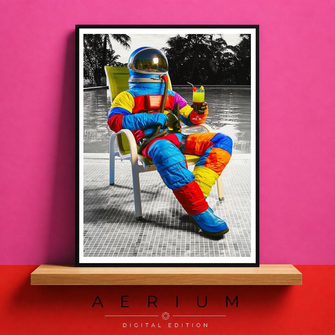 Astronaut Poster, Retro Futuristic Space Wall Art Print, Colorful Sci ...